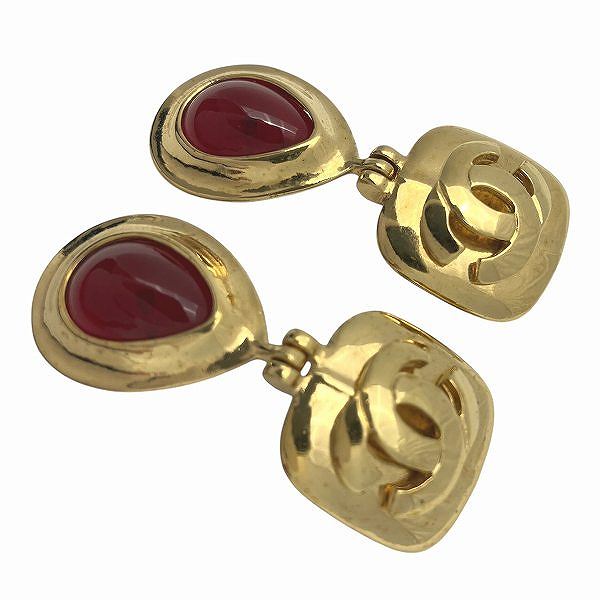 Chanel Coco Mark Gold Red Earrings