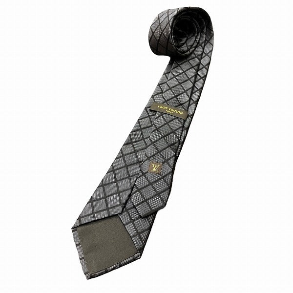 Louis Vuitton Silk Checkered Tie Black Gray