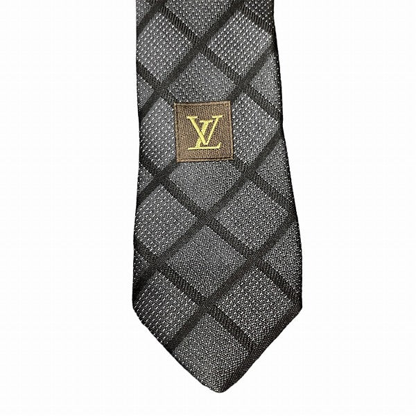 Louis Vuitton Silk Checkered Tie Black Gray