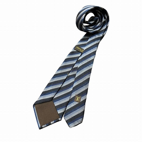 Louis Vuitton Silk Stripe Black Blue Tie