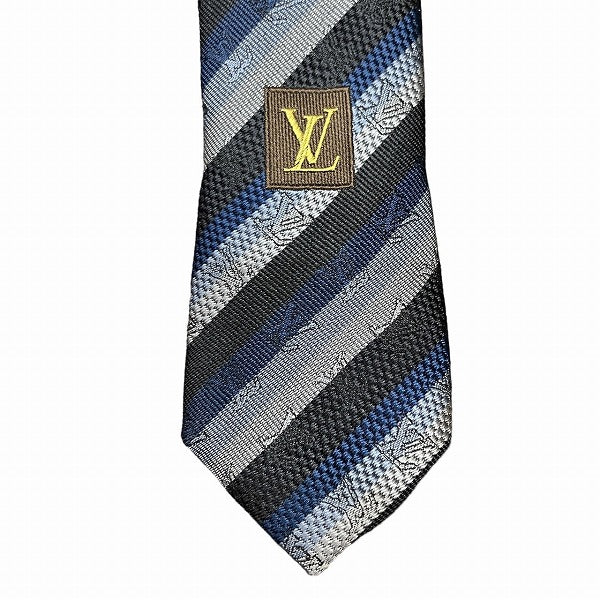 Louis Vuitton Silk Stripe Black Blue Tie