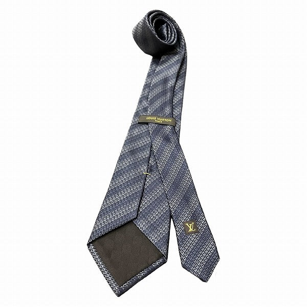 Louis Vuitton Silk Stripe Navy Gray Tie