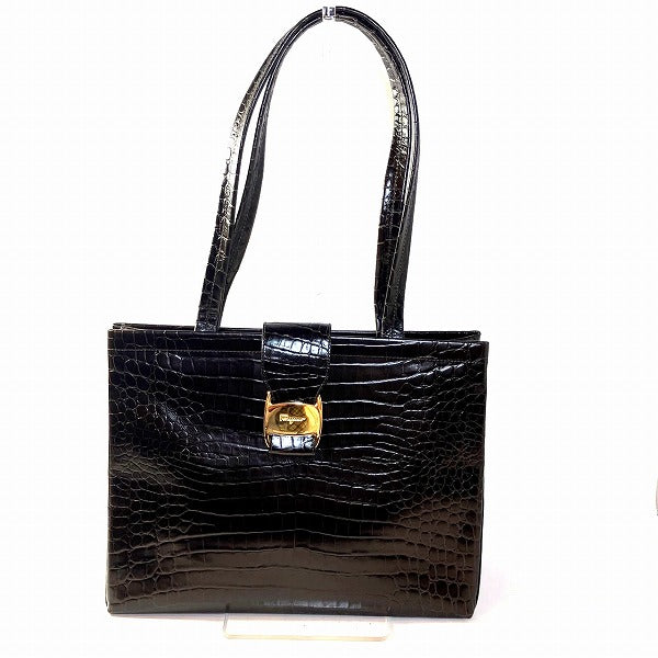 Salvatore Ferragamo Croc Embossed Leather Tote Bag AF-21 8254 in Good Condition