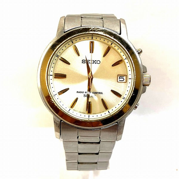 Seiko 7B52-0AF0 Solar Radio-Controlled Gold Dial Men's Watch in Good Condition