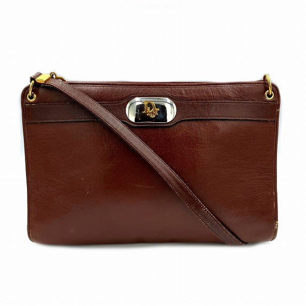 Dior Vintage Logo Brown Leather Shoulder Bag