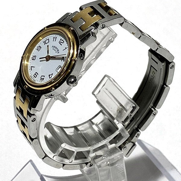 HERMES Clipper Ladies Wristwatch CL4.220, Silver-tone Stainless Steel and Gold Plated - Preowned CL4.220
