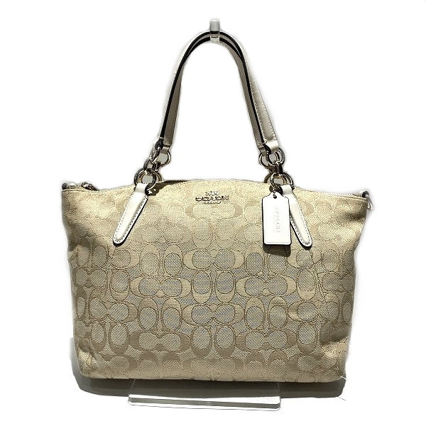 Coach Signature Canvas Leather Handbag F58283 in Good Condition