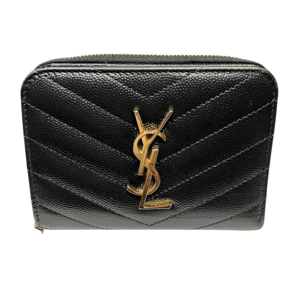 Yves Saint Laurent V Stitch Cassandra Leather Compact Zip Around Wallet