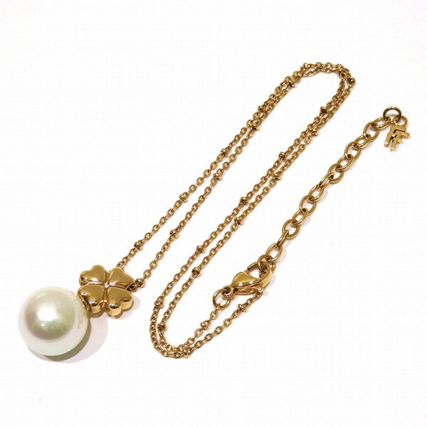 Stainless Steel Shell-Coated Big Pearl Clover Motif Necklace in Good Condition