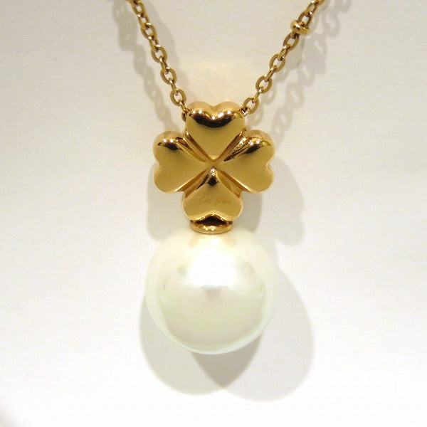 Stainless Steel Shell-Coated Big Pearl Clover Motif Necklace in Good Condition