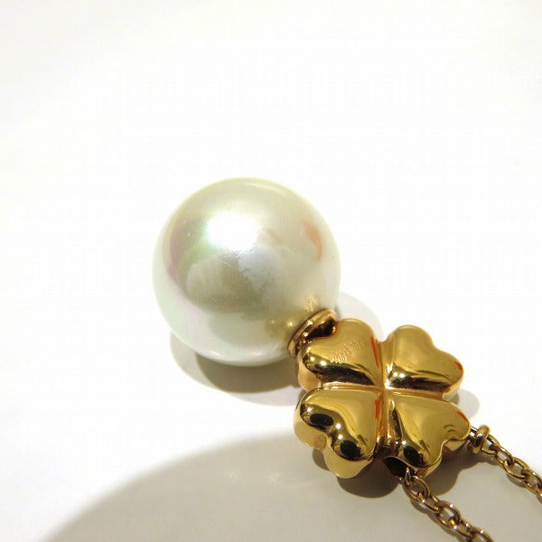 Stainless Steel Shell-Coated Big Pearl Clover Motif Necklace in Good Condition