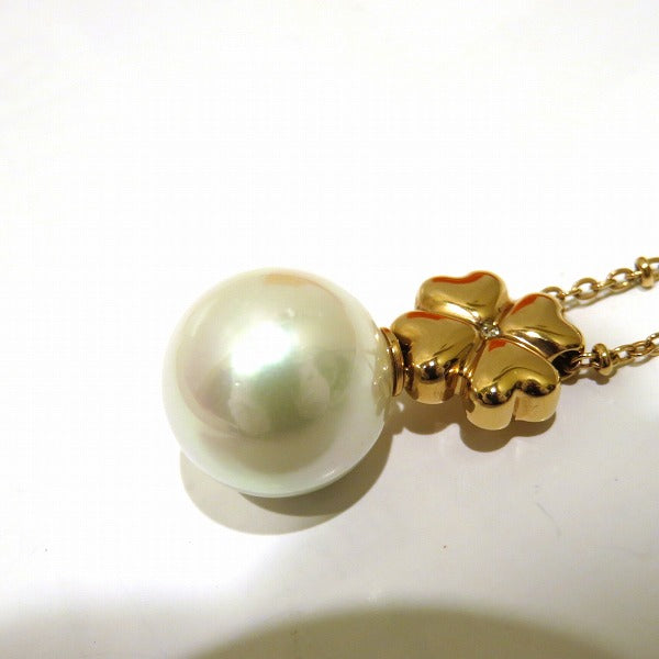 Stainless Steel Shell-Coated Big Pearl Clover Motif Necklace in Good Condition