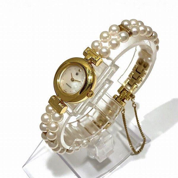 MIKIMOTO JAL Exclusive Two-String Pearl Bracelet Ladies' SS×GP Gold Watch 4N20-0941 (Pre-owned) 4N20-0941