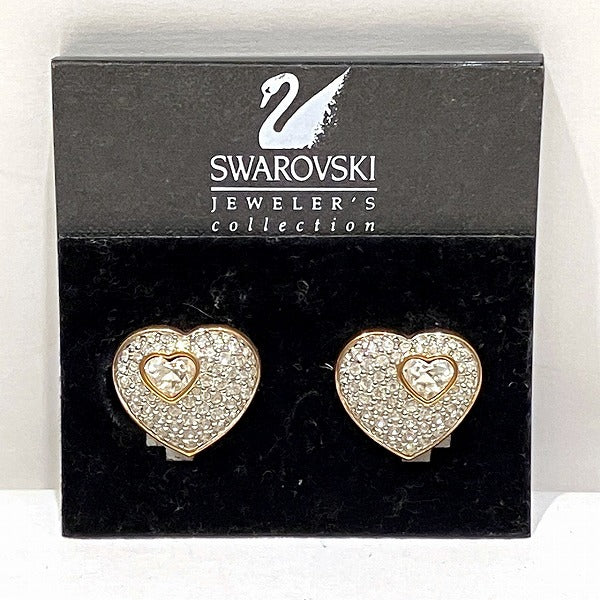 Swarovski Heart Crystal Earrings, Clip-On/Stud, H2cm×W2.2cm in Good Condition