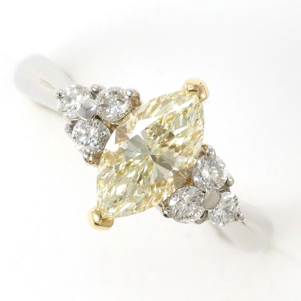 PT900 Platinum K18 Yellow Gold Ring with Yellow Diamond in Excellent Condition