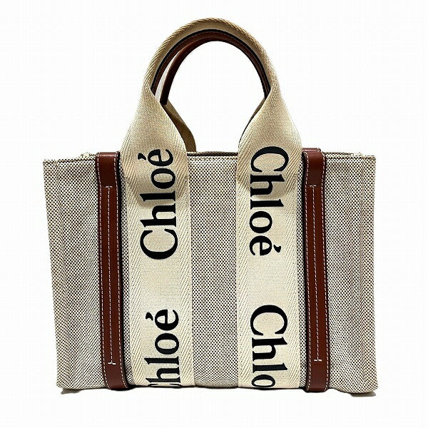 Chloe Woody Small Canvas Leather Tote Bag in Good Condition