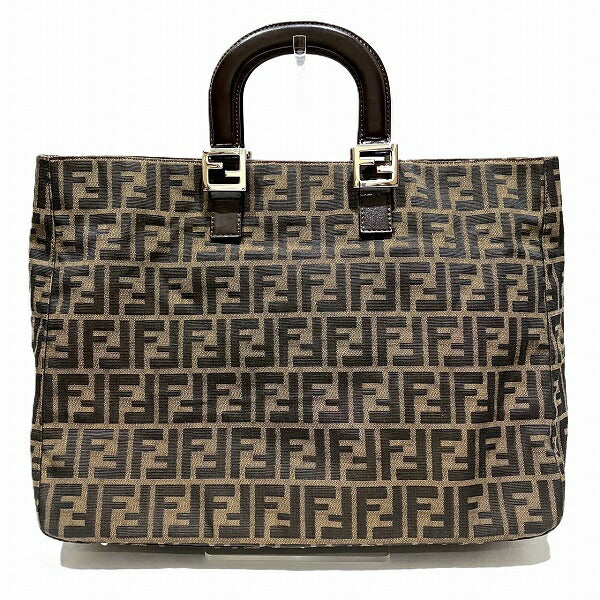 Fendi Zucca Nylon Jacquard Leather Tote Bag