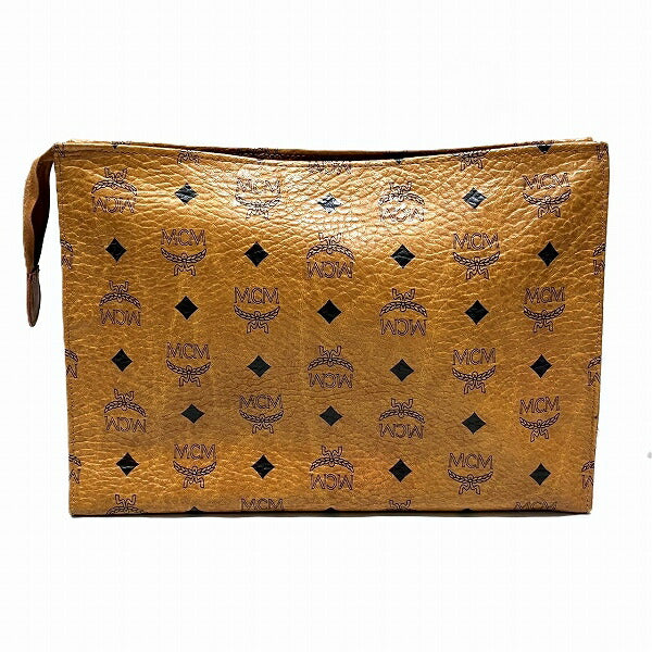 MCM Brown Leather Logo Clutch Bag