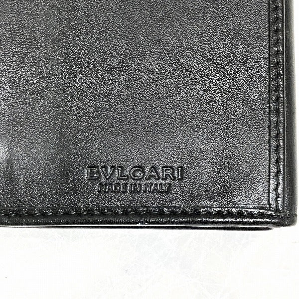 Bvlgari Black Leather Gold Logo Tri-Fold Long Wallet in Fair Condition