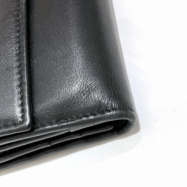 Bvlgari Black Leather Gold Logo Tri-Fold Long Wallet in Fair Condition