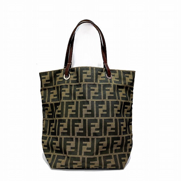 Fendi Zucca Canvas Leather Tote Bag in Good Condition