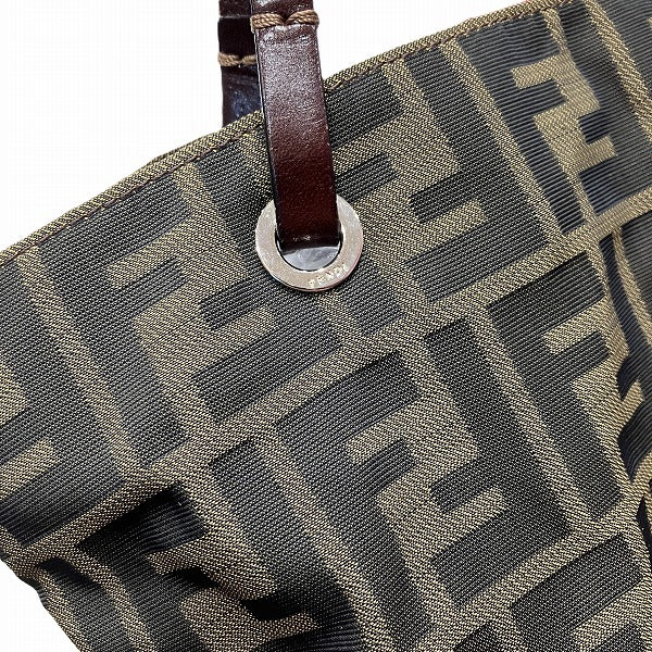 Fendi Zucca Canvas Leather Tote Bag in Good Condition