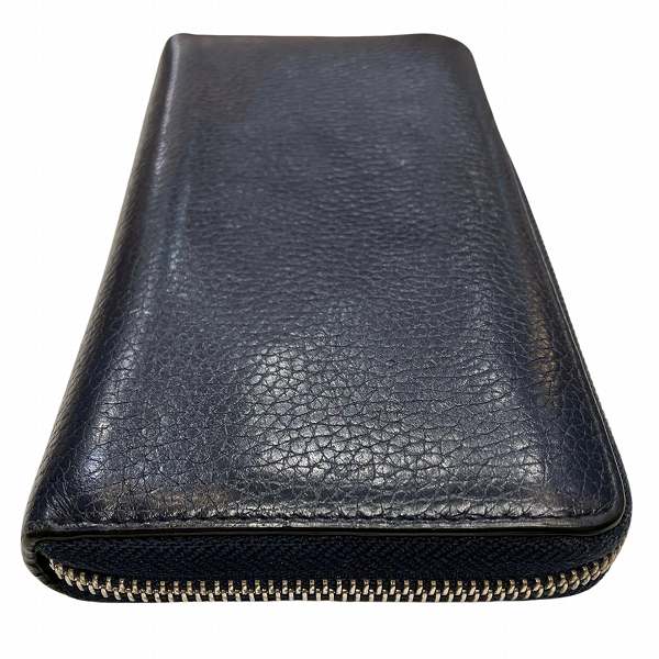 Bally Leather Navy Round Zipper Long Wallet in Good Condition