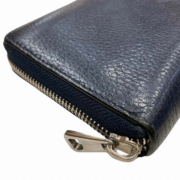 Bally Leather Navy Round Zipper Long Wallet in Good Condition