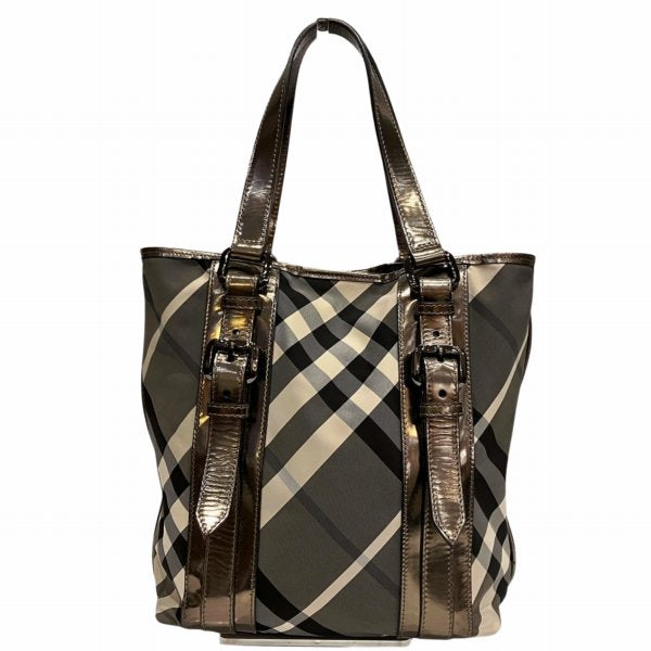 Burberry Nylon Patent Leather Check Tote Bag