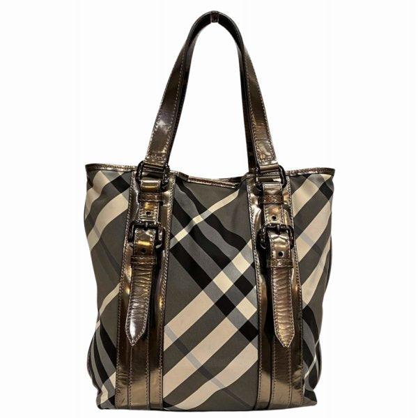 Burberry Nylon Patent Leather Check Tote Bag