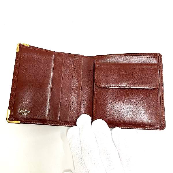 Cartier Must Line Bordeaux Leather Bifold Wallet in Good Condition