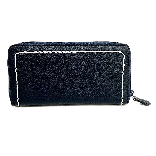 Kitamura YH0209 Navy Leather Round Zipper Long Wallet in Great Condition