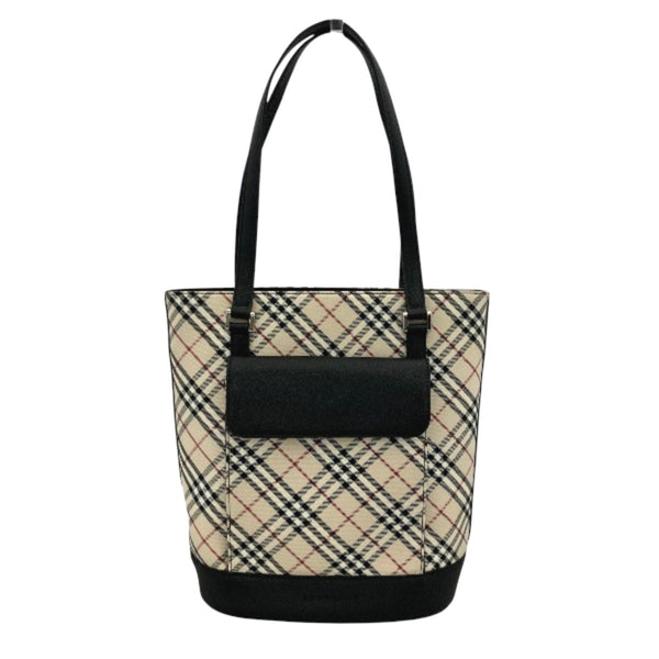 Burberry Twill Check Canvas Leather Tote Bag