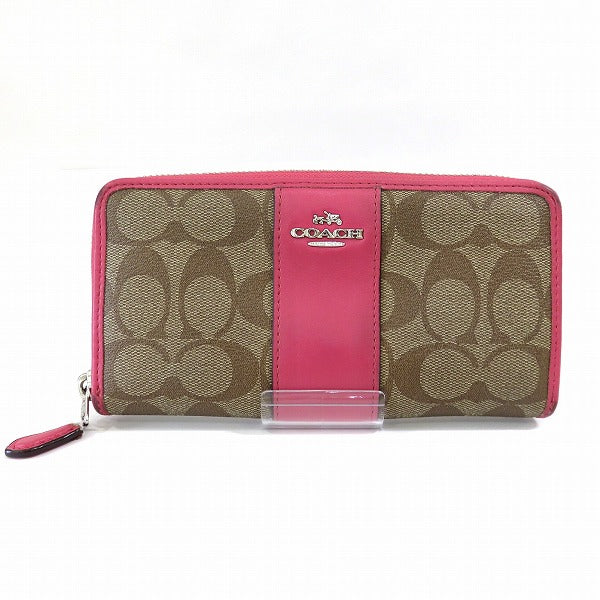 Coach Signature PVC Leather Zip-Around Long Wallet F54630 in Fair Condition