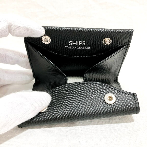 Ships Black Leather Coin Case Wallet