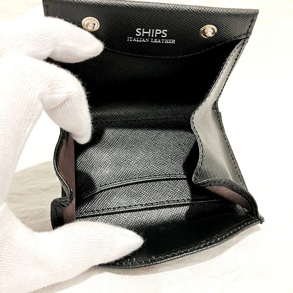 Ships Black Leather Coin Case Wallet