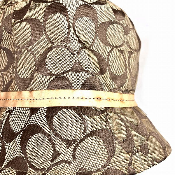 Coach Signature Canvas Leather Hat in Good Condition