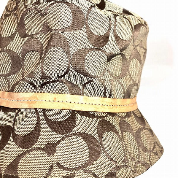 Coach Signature Canvas Leather Hat in Good Condition