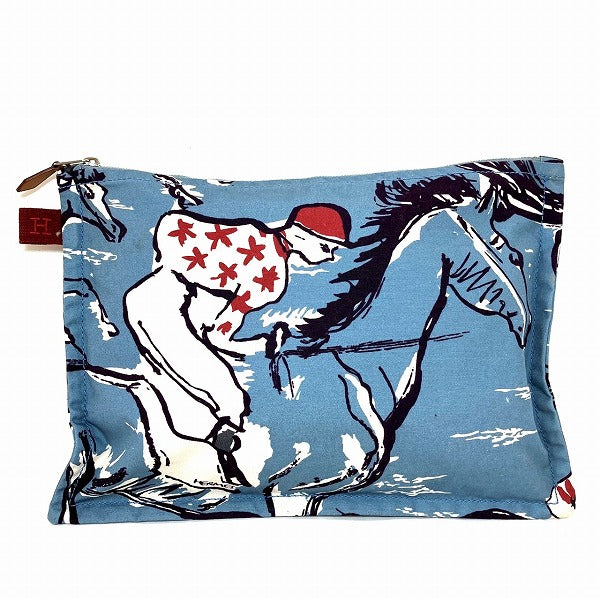 Hermes Cotton Flat Jockey Horse Pouch in Good Condition