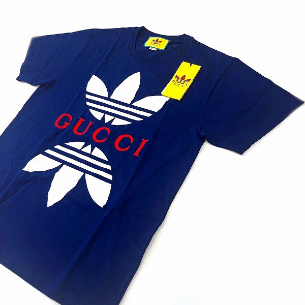 Gucci Adidas Cotton Jersey Logo T-Shirt Navy XS in Pristine Condition