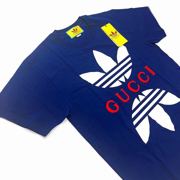 Gucci Adidas Cotton Jersey Logo T-Shirt Navy XS in Pristine Condition