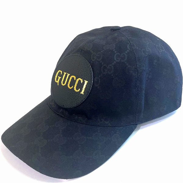 Gucci GG Canvas Logo Patch Baseball Cap Black and Gold Unisex L Size 53-58cm in Great Condition