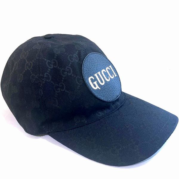 Gucci GG Canvas Logo Patch Baseball Cap Black and Gold Unisex L Size 53-58cm in Great Condition