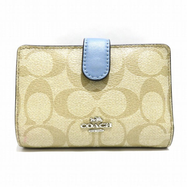 Coach Signature PVC Canvas Leather Bifold Wallet F23553 in Good Condition