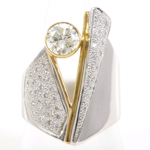 PT900 Platinum K18YG Ring with Yellow Diamond 1.24 SI2 and Diamond 0.31 in Excellent Condition