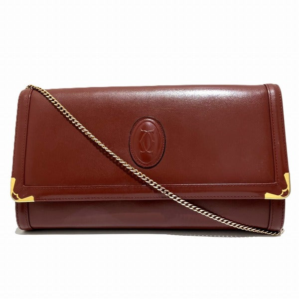 Cartier Must Line Bordeaux Leather Clutch Bag in Good Condition