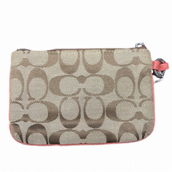 Coach Signature Canvas Wristlet Clutch Bag in Good Condition