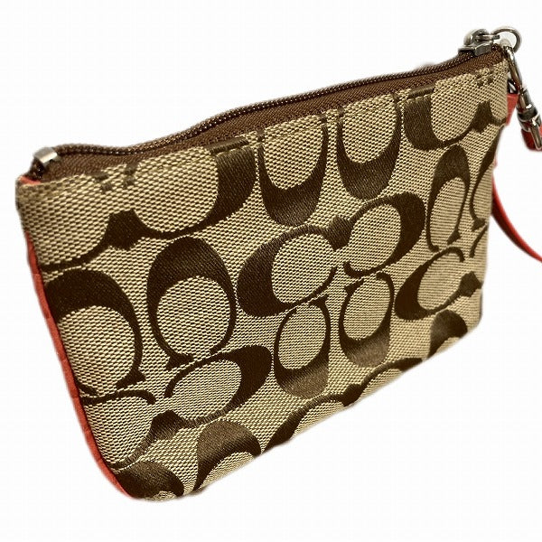 Coach Signature Canvas Wristlet Clutch Bag in Good Condition