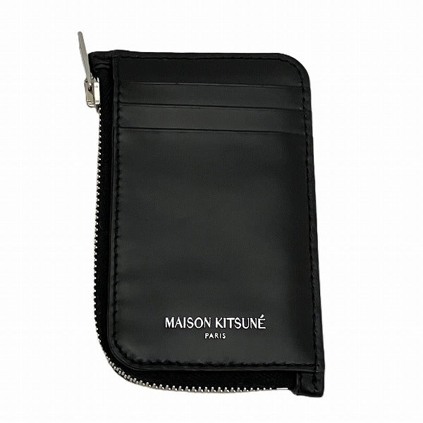 Maison Kitsune Black Leather Wallet Coin Case Unisex in Good Condition