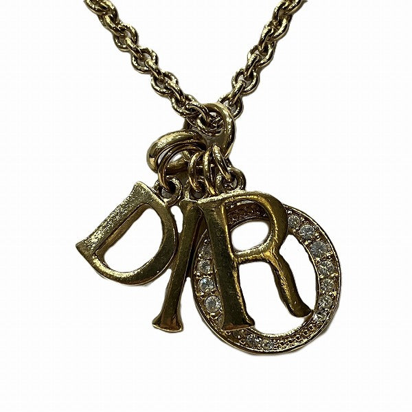 Dior Logo Rhinestone Necklace Gold in Good Condition